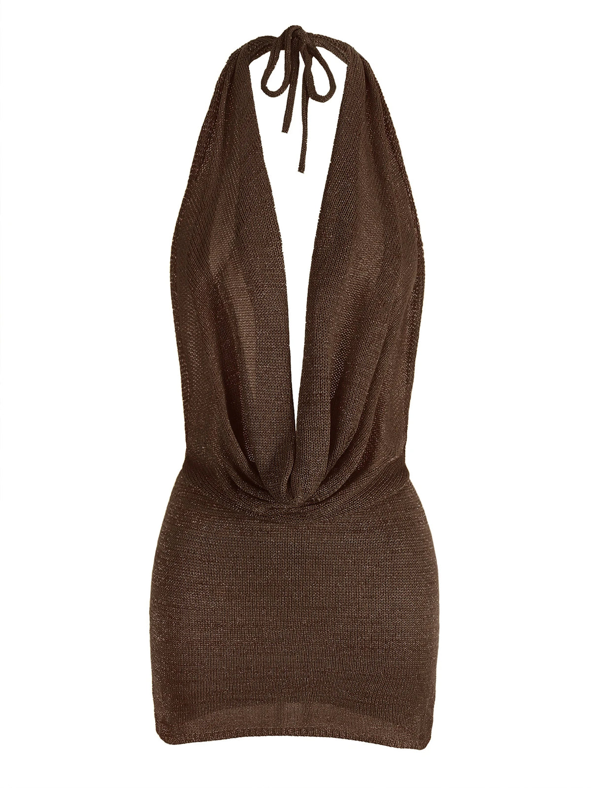 Agnieszka Draped Cowl Halter Backless Knit Mini Dress