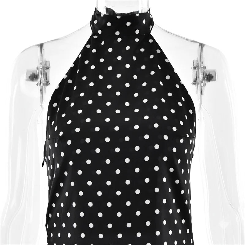 Hyacinthe Polka-Dot Tie-Halter Backless A-Line Mini Dress