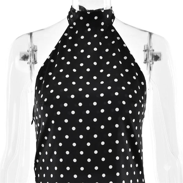 Hyacinthe Polka-Dot Tie-Halter Backless A-Line Mini Dress