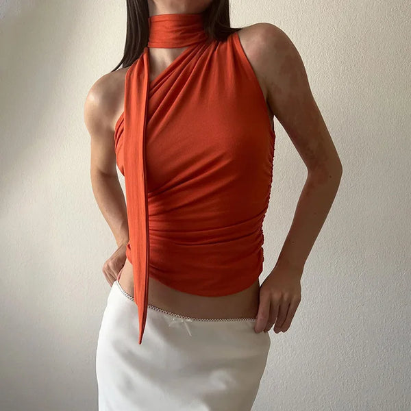 Valentina Ruched Halter Scarf Top