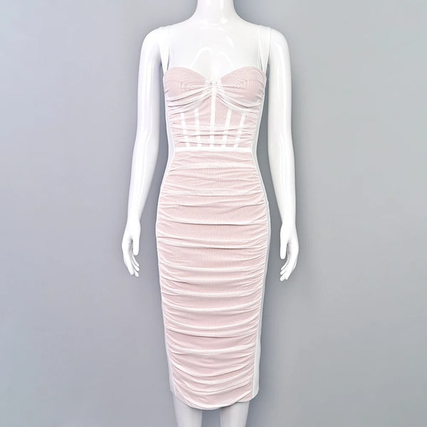 BEAUKEY Sexy Vintage Black Bandage Dress 2025 For Women Summer Draped Spaghetti Split Contrast Bodycon Dress XL Paded Vestido