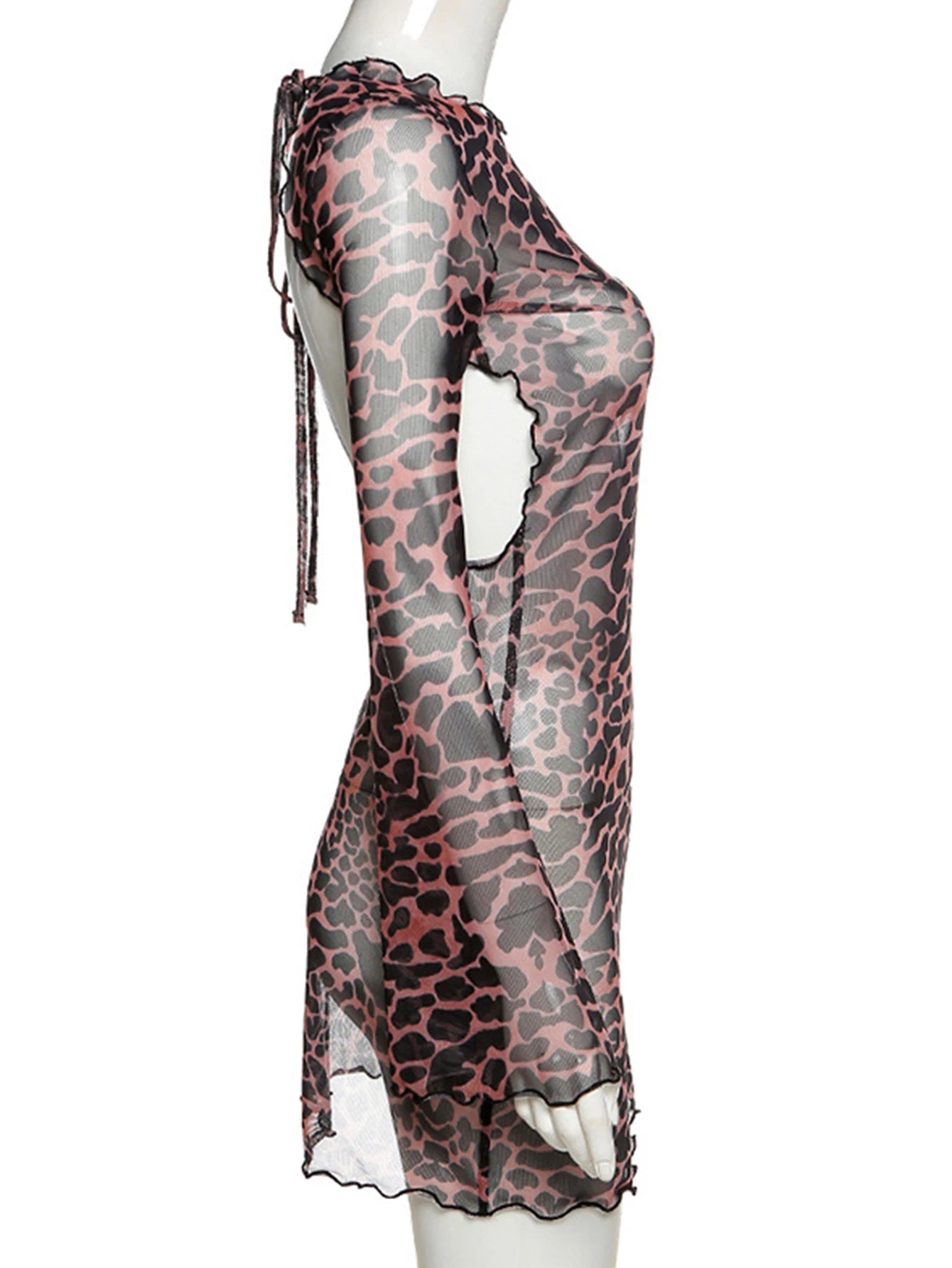 Romilly Leopard Backless Long-Sleeve Mini Dress