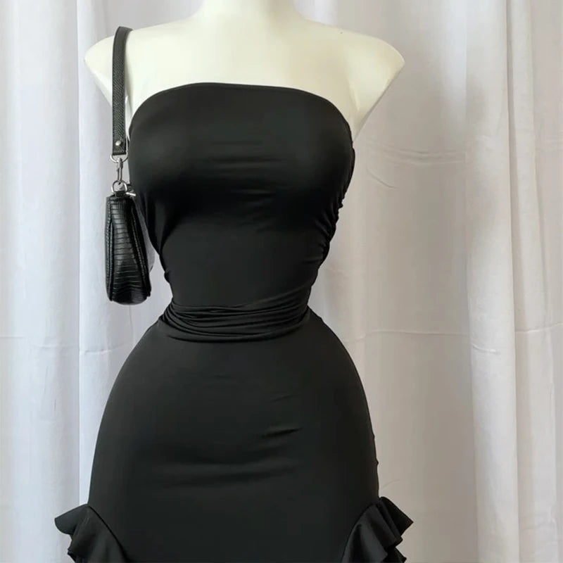 Luna Asymmetric Ruffle Slit Maxi Dress One-piece