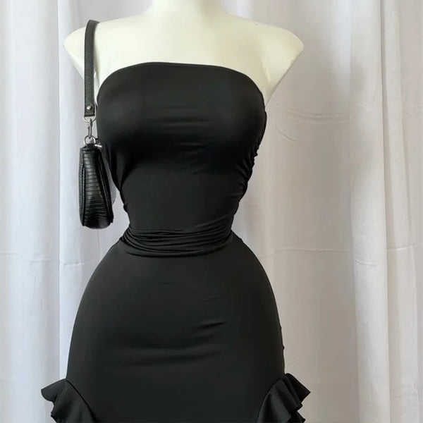 Luna Asymmetric Ruffle Slit Maxi Dress One-piece