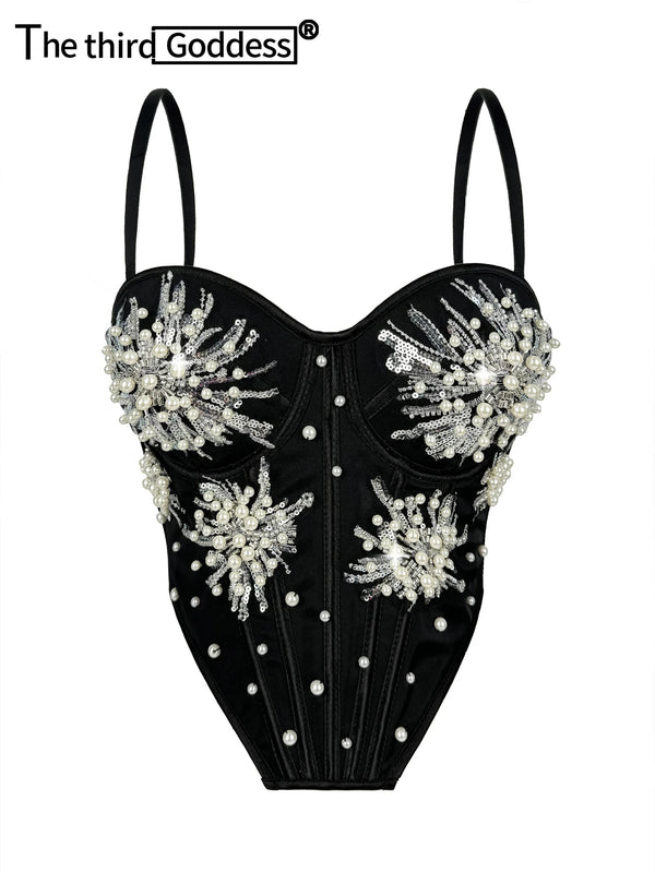 Rowena Rhinestone Backless Corset Crop Top