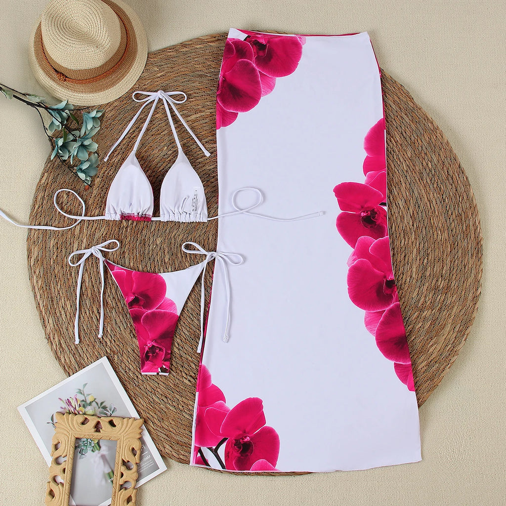 Rosalind Floral Bikini & Long-Skirt Set Three-piece