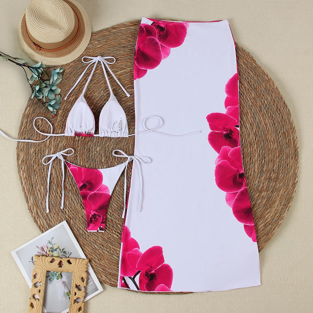 Rosalind Floral Bikini & Long-Skirt Set Three-piece