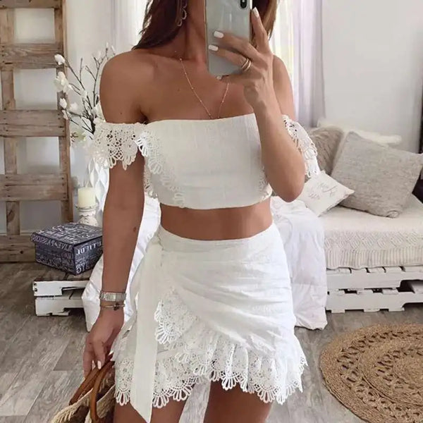 Odette Lace Cutout Top & Mini Skirt Two-piece