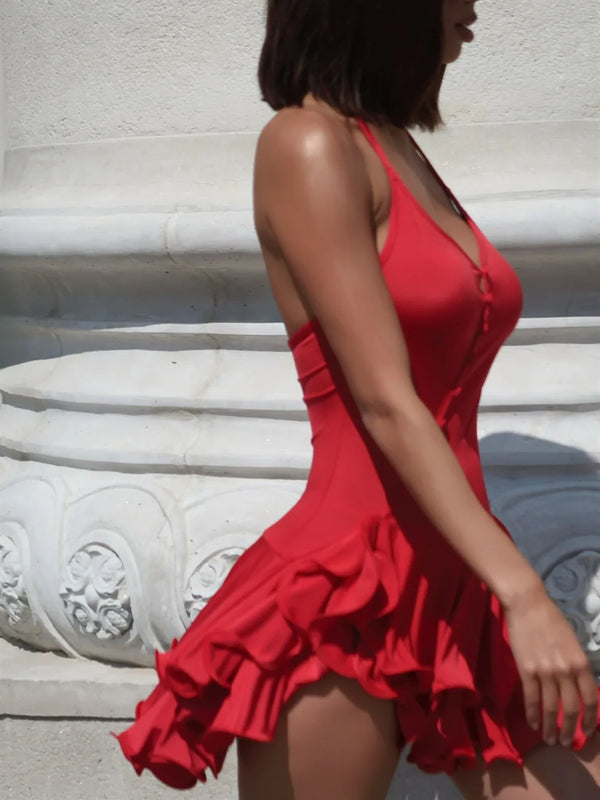Aria Blush Ruffle Halter Mini Dress