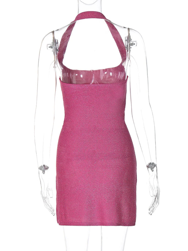 Roxy Metallic O-Ring Split Halter Mini Dress