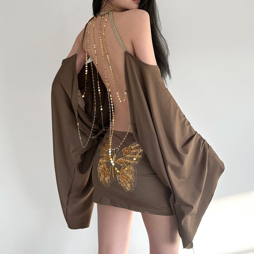 Marisol Feather Sleeve Mini Dress