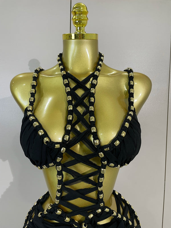 Nerina Sheer Mesh Cutout Halter Mini Dress