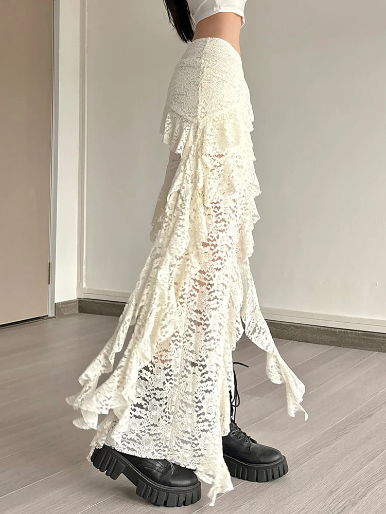 Arden Tassel Lace Asymmetrical Maxi Skirt One-piece