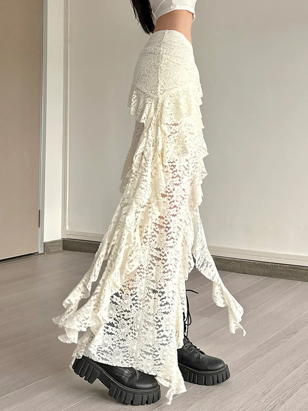 Isolde Tassel Lace Asymmetrical Maxi Skirt One-piece