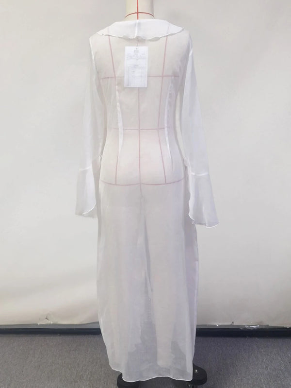 Rosalie Ruffle Sheer Long-Sleeve Maxi Dress