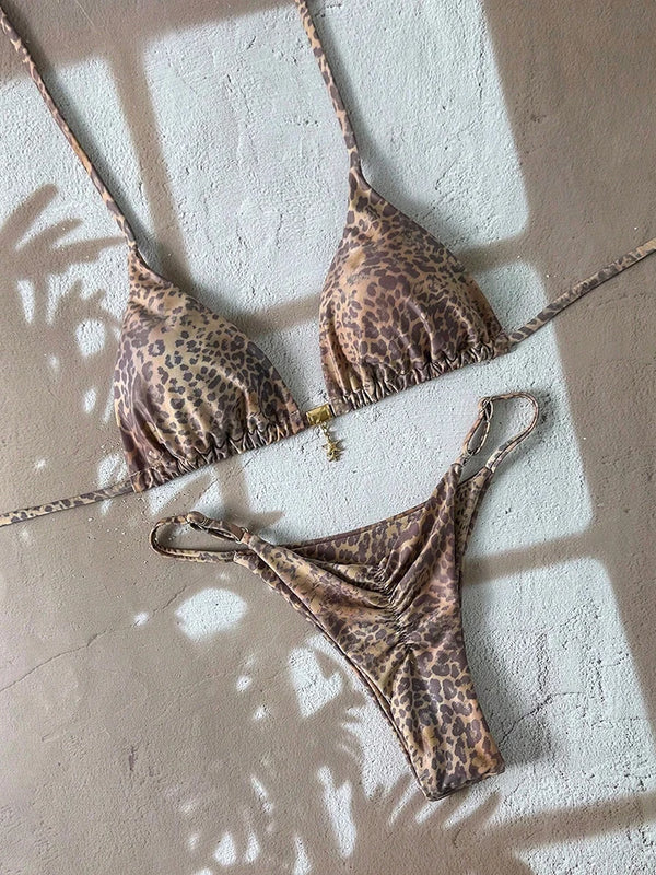 Bella Leopard Print Triangle Bikini Set