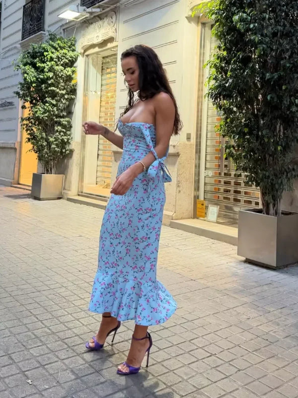 Delphine Floral Tie-Strap Bodycon Midi Dress