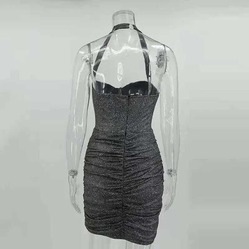 Aurelina Glitter Strapless Ruched Bodycon Mini Dress