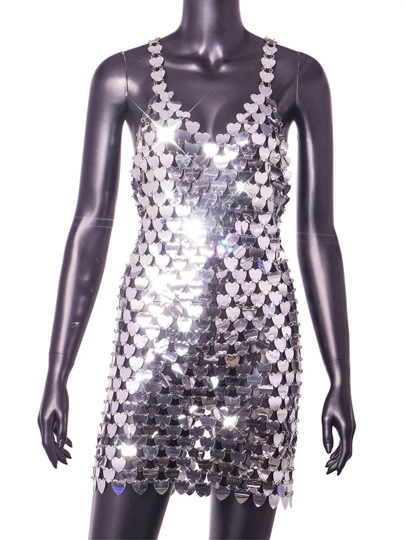 Rubina Heart Metal Sequin See-Through Backless Lingerie Slip Mini Dress Secondary image