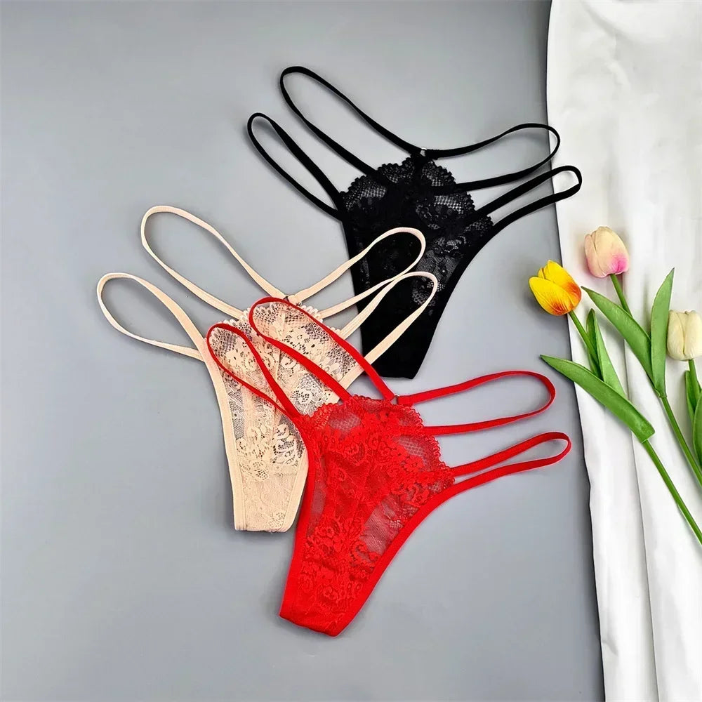 Elara Thin-Strap Lace Thong Pack Lingerie 3-piece