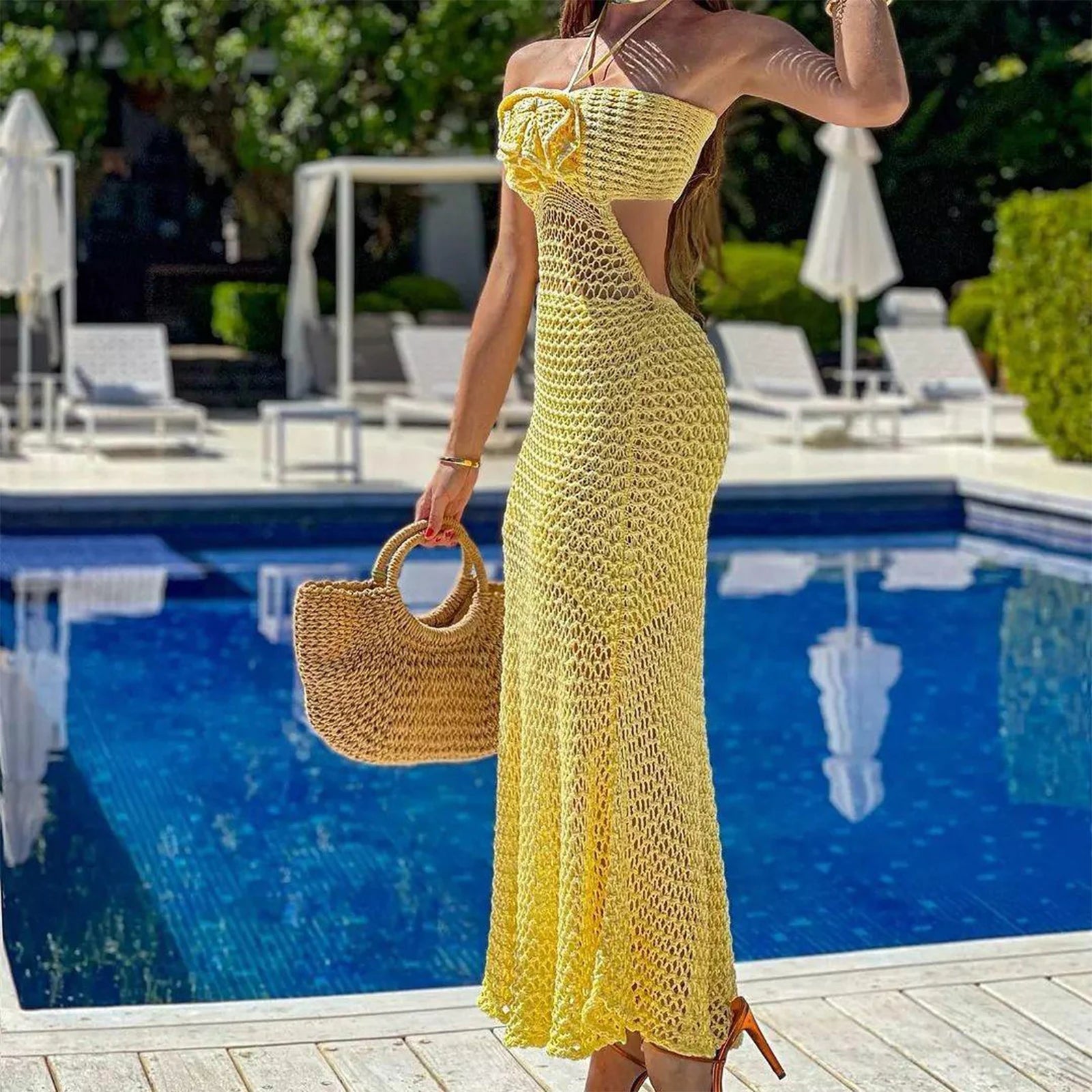 Celestine 3D Floral Cutout Halter Maxi Dress