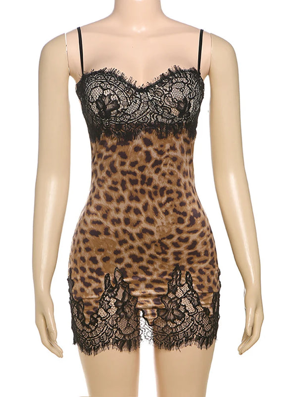 Tallulah Leopard Lace-Trim Mini Dress