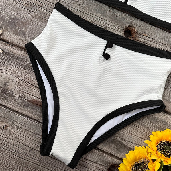 Sexy Black White Bikinis Women Swimsuit 2024 New High Waist Swimwear Female Bathing Suit Beachwear Biquini Maillot de bain