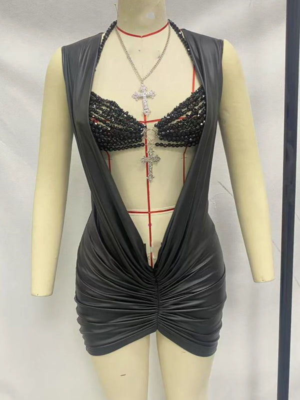 Nerina Sheer Rhinestone V-Neck Bodycon Mini Dress