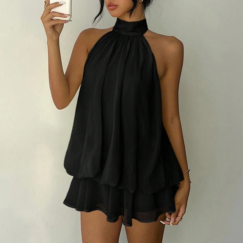 Wren Ruched Halter A-Line Mini Dress