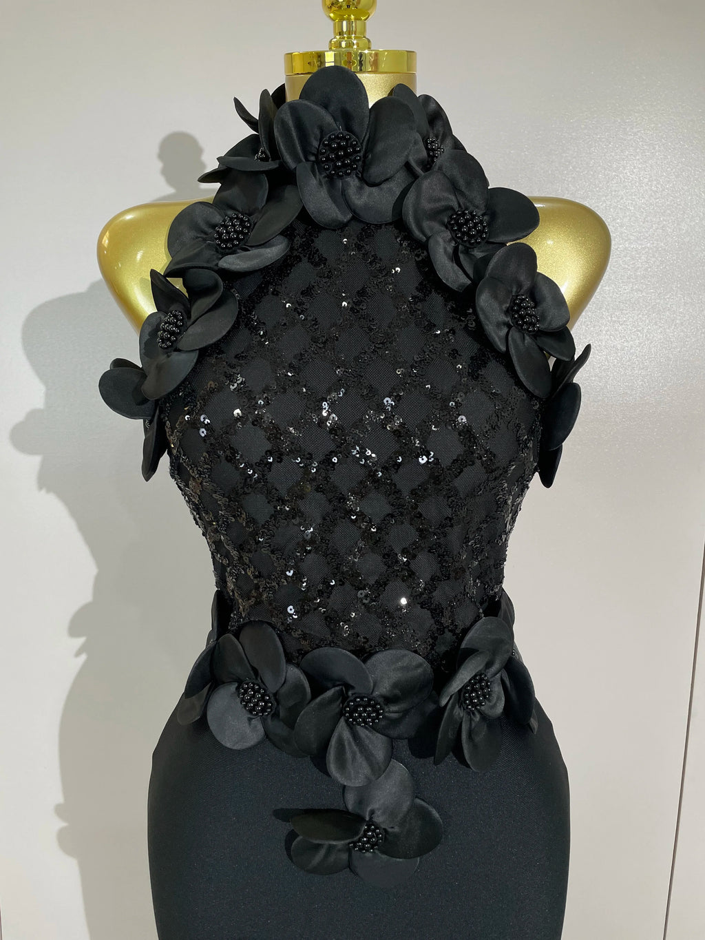 Winona Beaded Floral Mesh Bandage Maxi Dress