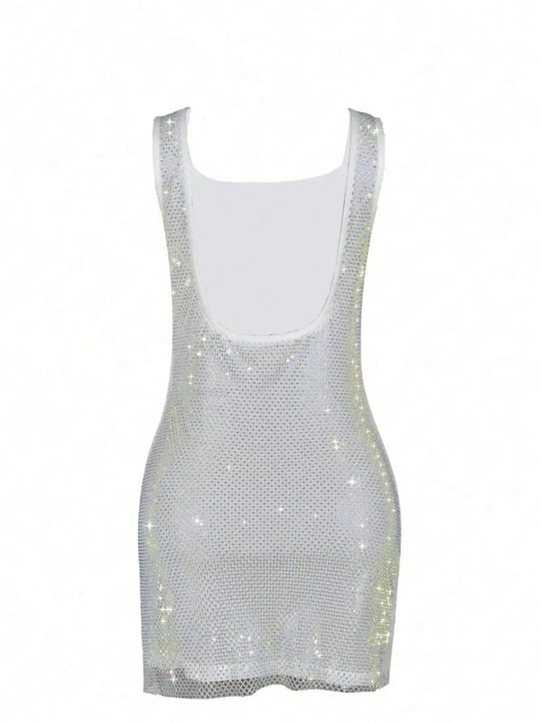 Luxe Sparkle Silver Rhinestone Bodycon Dress