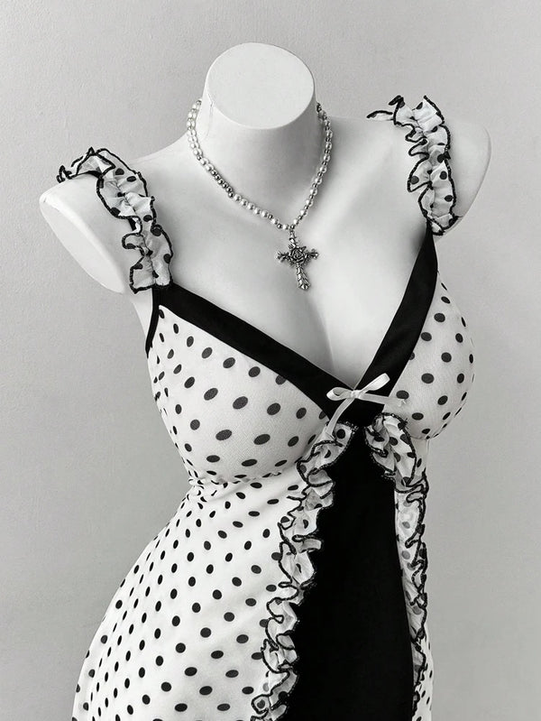 Rosalie Plus-Size Polka Dot Bow Mini Dress