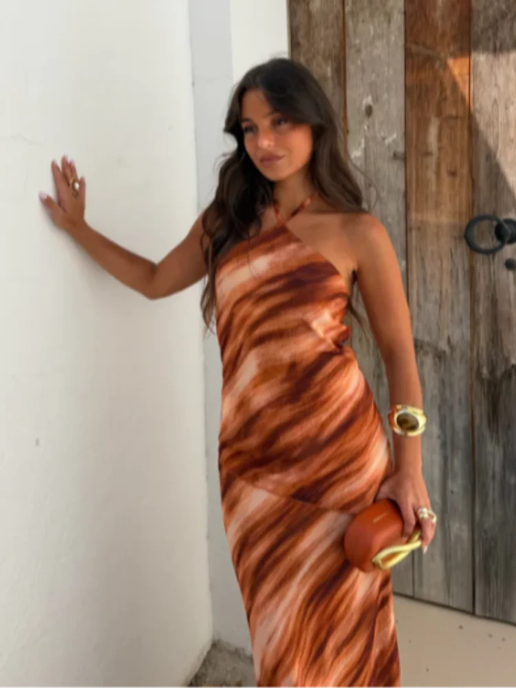 Catalina Printed Backless Halter Maxi Dress