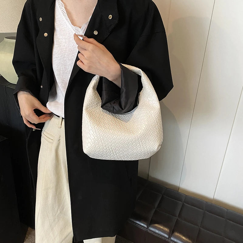 Henrietta Woven Faux-Leather Top-Handle Hobo Bag