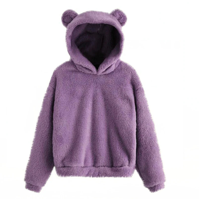 Bryony Fluffy Bear-Ears Cropped Hoodie One-piece