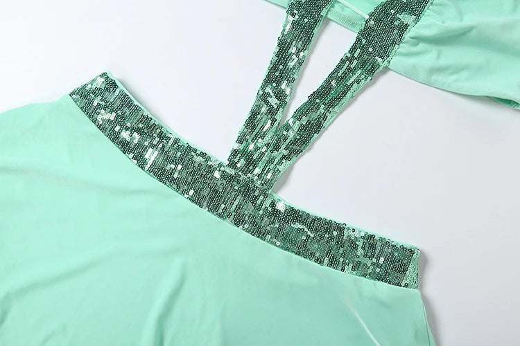 Estelle Sequin Halter Asymmetric Mini Dress