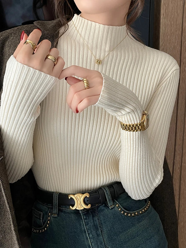 Clementina Slim Twist-Rib Knit Turtleneck Sweater One-piece