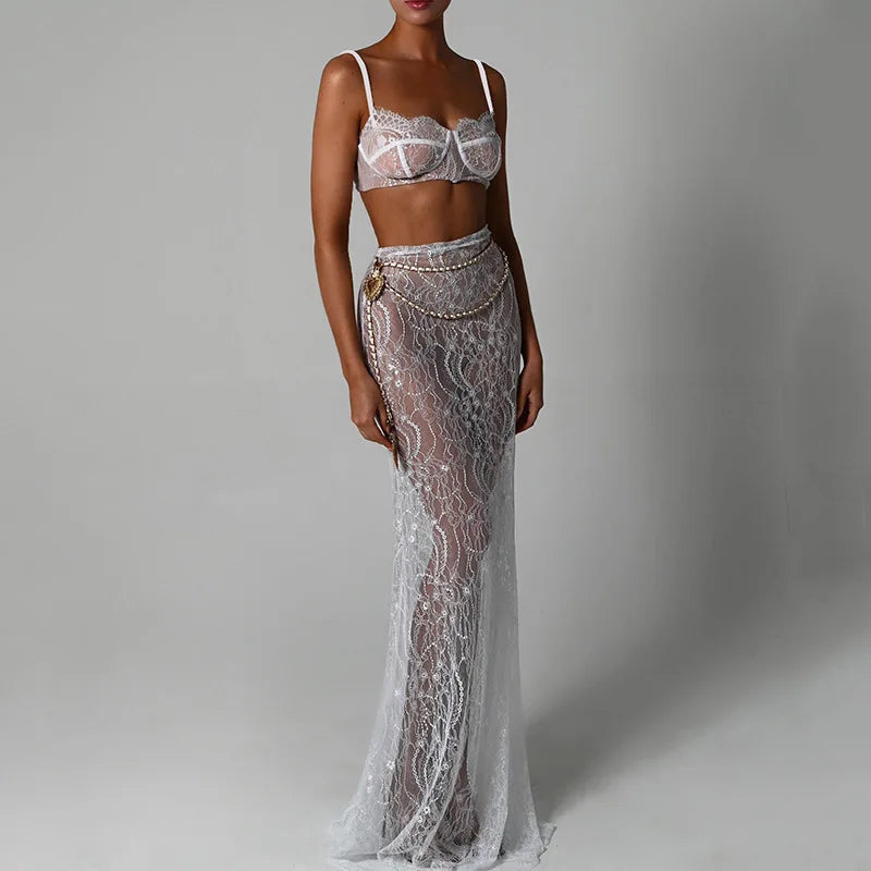 Lucinda Sheer Lace Cami Pants Set Two-piece