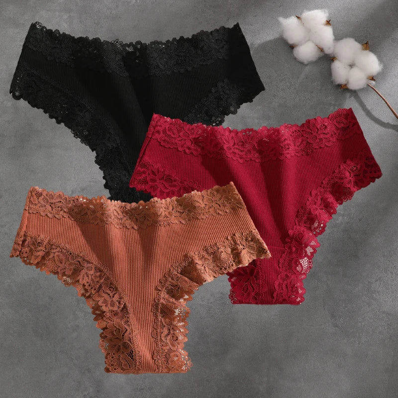 Brielle Floral Lace Bikini Panty Pack Lingerie 3-piece