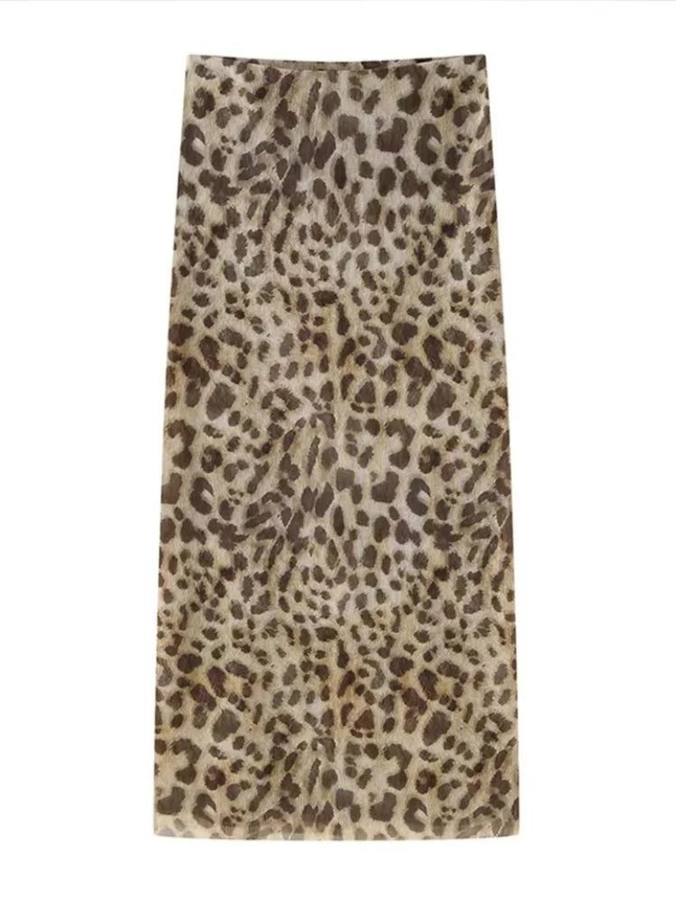 Leonie Leopard Mesh Bandeau Top & Midi Skirt Separates