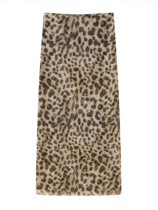 Leonie Leopard Mesh Bandeau Top & Midi Skirt Separates