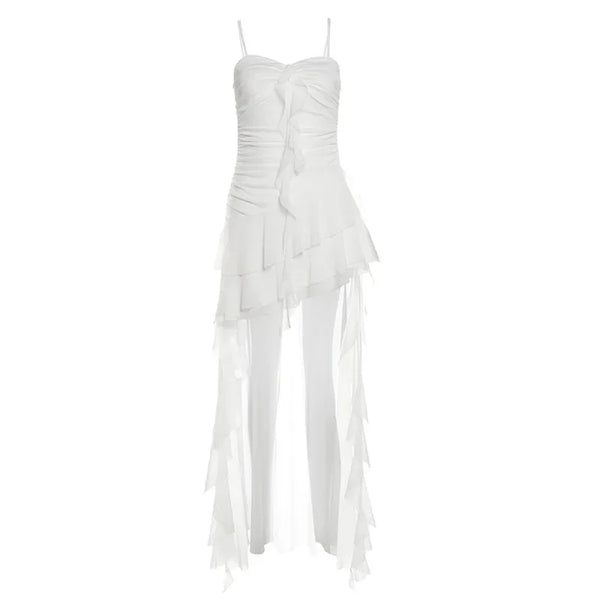 PixieKiki Y2k Sexy Mesh Ruffle Irregular High Low Dress White Black Sleeveless Long Dresses Summer Clothes Women 2024 P94-EZ30