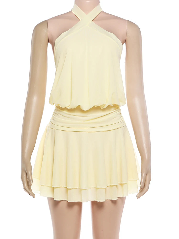 Elara Ruched Halter Backless Bodycon Mini Dress