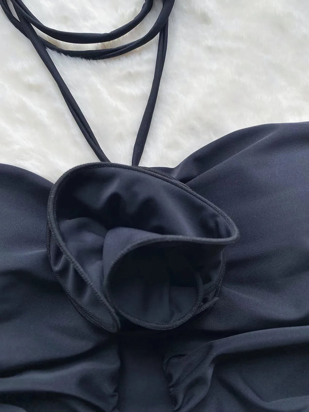 Philippina Black Bandeau 3D Flower Cutout One-Piece Swimsuit
