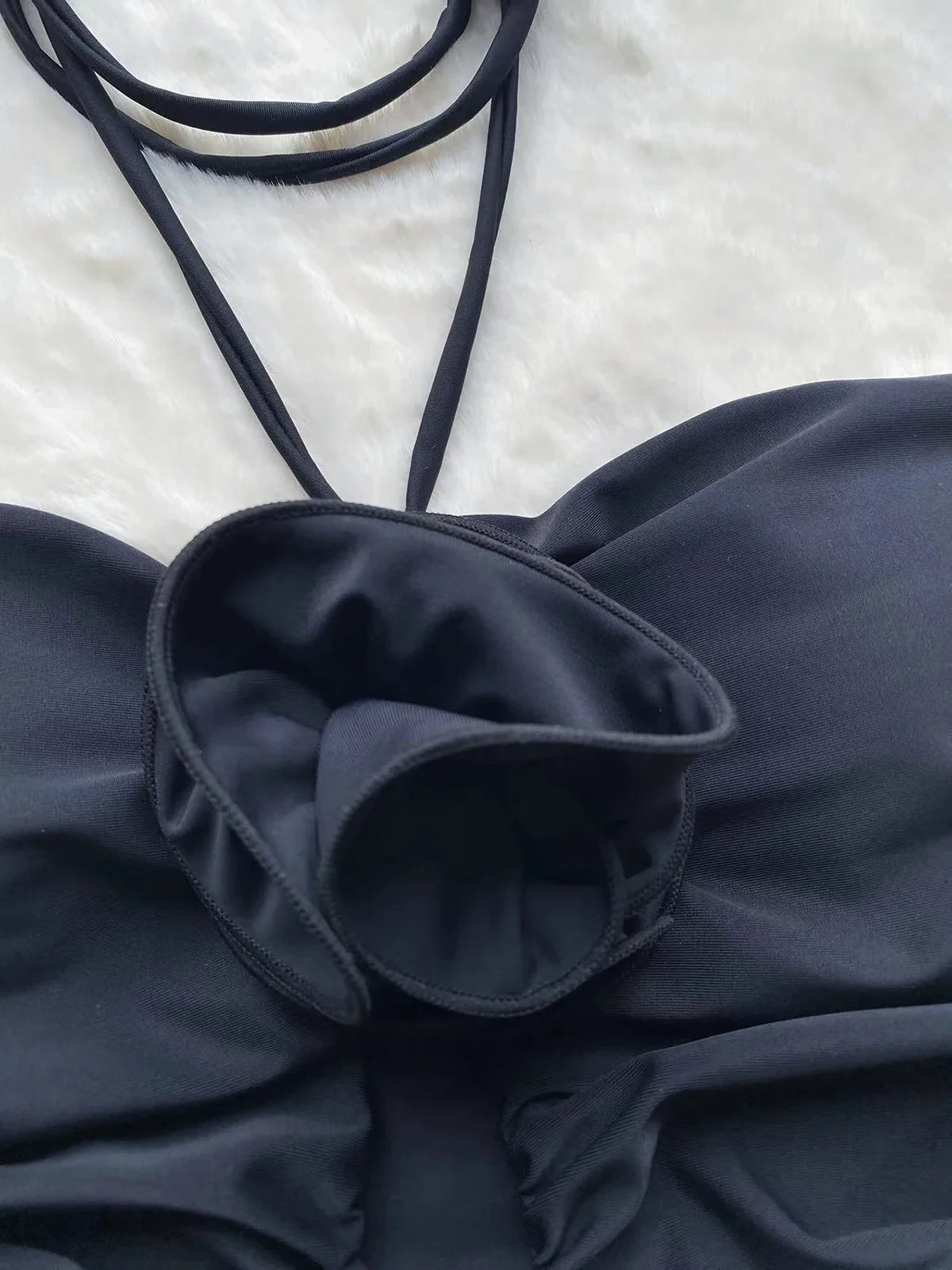 Philippina Black Bandeau 3D Flower Cutout One-Piece Swimsuit