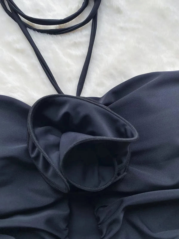 Philippina Black Bandeau 3D Flower Cutout One-Piece Swimsuit