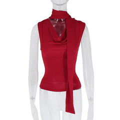 Cecelia Soft Whisper Ruched Draped Sleeveless Scarf Top One-piece