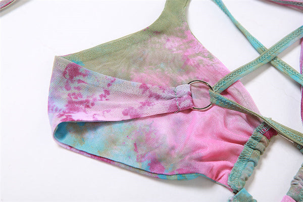 Gwynedd Y2K Ruffle Tie-Dye Crop Top & Wrap Mini Skirt Set