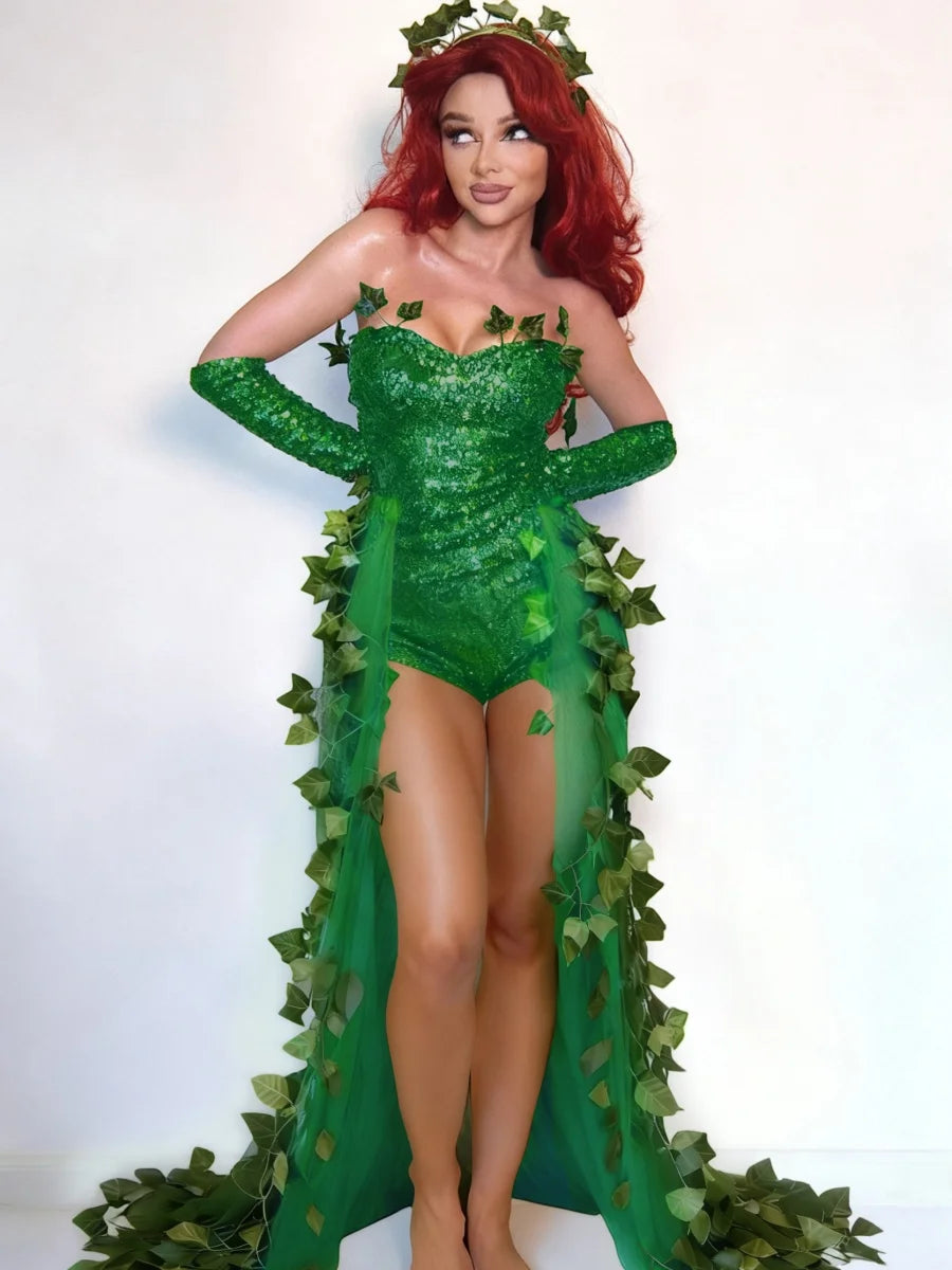 Light Green Leaf Sequin Dance Mini Costume Dress Main image