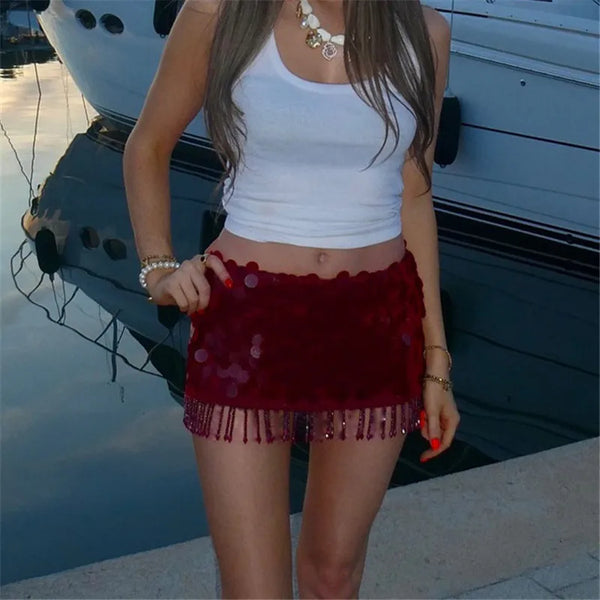 Valencia Sequin Tassel Mini Skirt One-piece